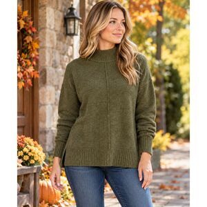 Jessica Simpson Women's S Olive Green Mock Neck Oversized Knit Sweater #26